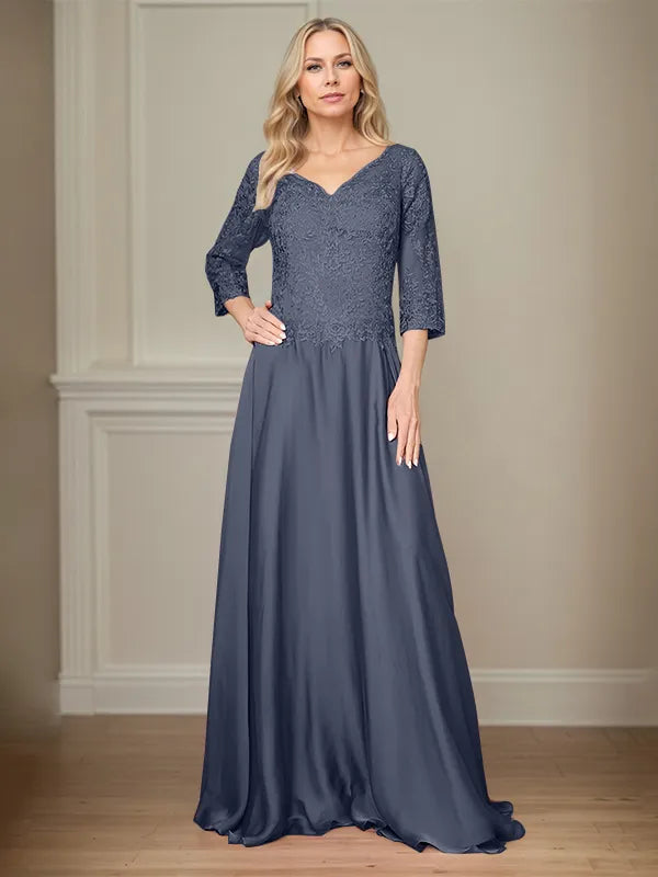 4 Sleeves Floor-Length Mother Of The Bride Dress With Appliques