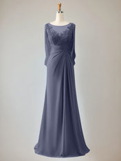 Trumpet/Mermaid Scoop Neck 1/2 Sleeve Chiffon Mother of the Bride Dress With Beadings