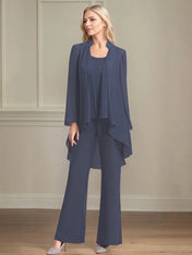Chiffon Scoop Neck Long Sleeves Floor Length Mother Of The Bride Pantsuits