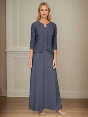 Robe veste en dentelle pailletée et jupe en satin avec veste ouverte 