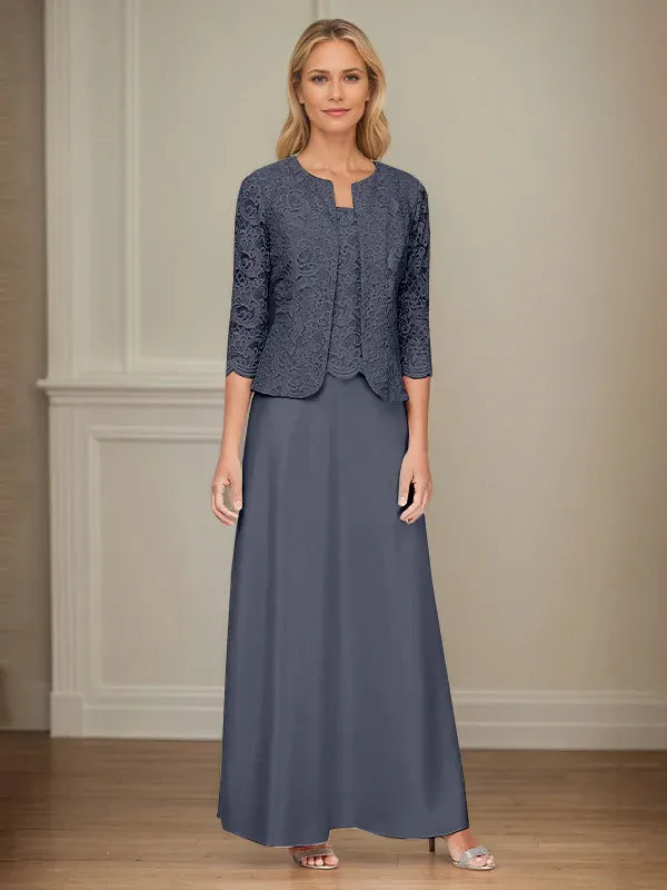 Robe veste en dentelle pailletée et jupe en satin avec veste ouverte 