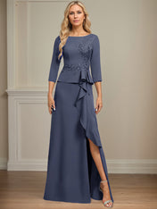 Sheath/Column Scoop Floor-Length Stretch Crepe Dress With Cascading Ruffles Appliques