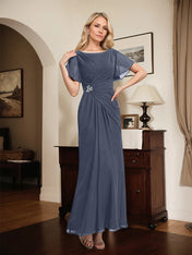 A-line Scoop Ankle-Length Chiffon Mother of the Bride Dress With Beading Pleated