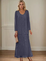 Sheath/Column V-Neck Ankle-Length Mother of the Bride Dresses with Jacket & Sequins