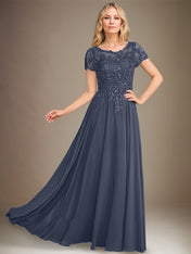 A-Line Scoop Floor-Length Chiffon Mother of the Bride Dress With Applique & Sequins