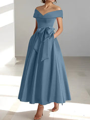 Robe de mère de la mariée coupe A-Line/Princesse, épaules dénudées, sans manches, longueur cheville, avec poches 