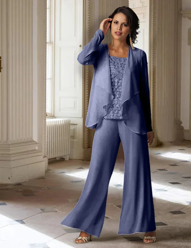 Chiffon Long Sleeves Mother of the Bride Pantsuits with Jacket