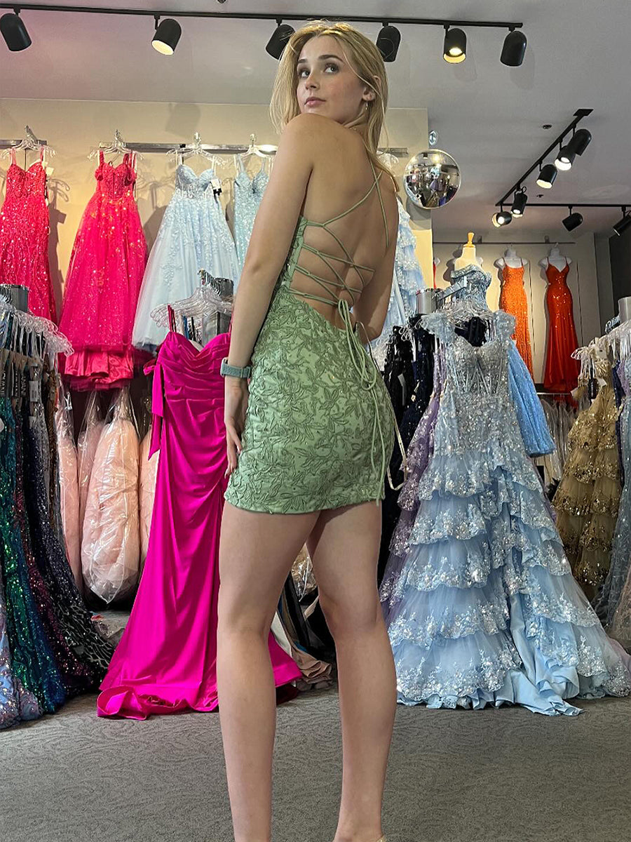 Stormy Lace Spaghetti Straps Tight Short Corset Homecoming Dress