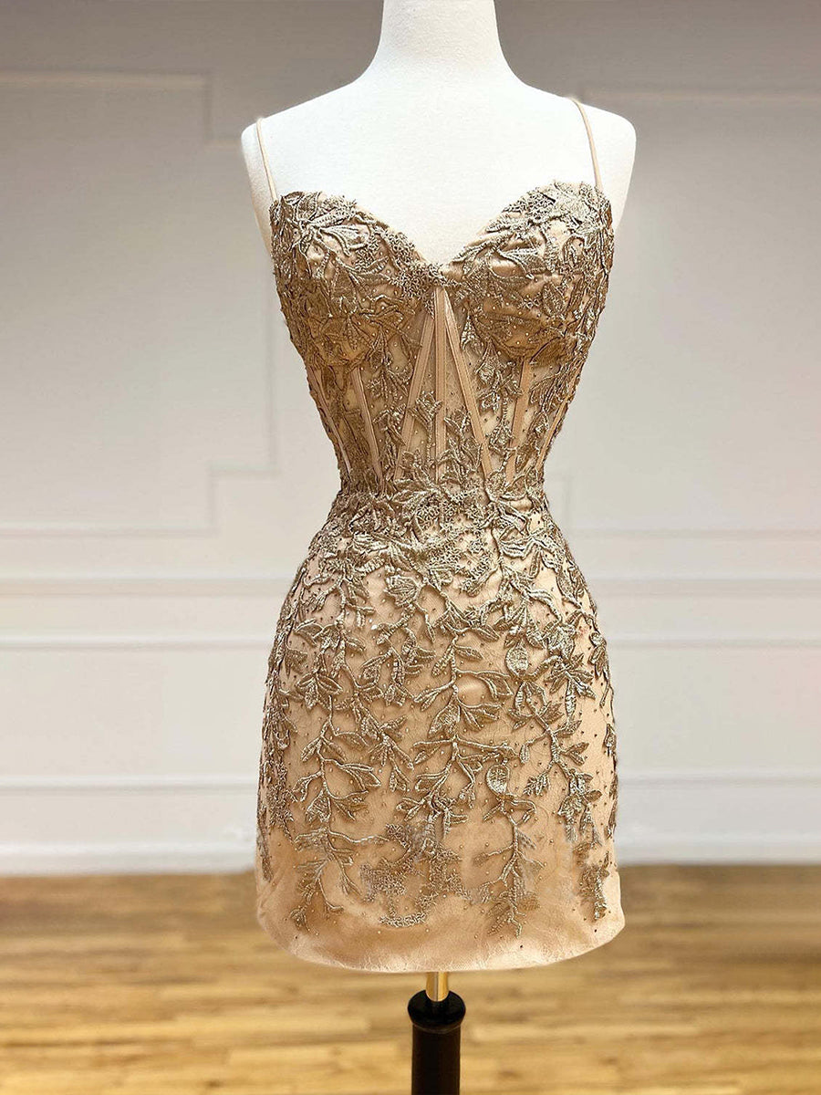 Stormy Lace Spaghetti Straps Tight Short Corset Homecoming Dress
