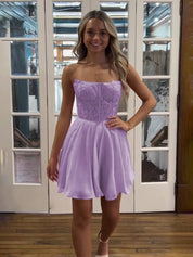 Strapless A Line Appliques Chiffon Short Homecoming Dress