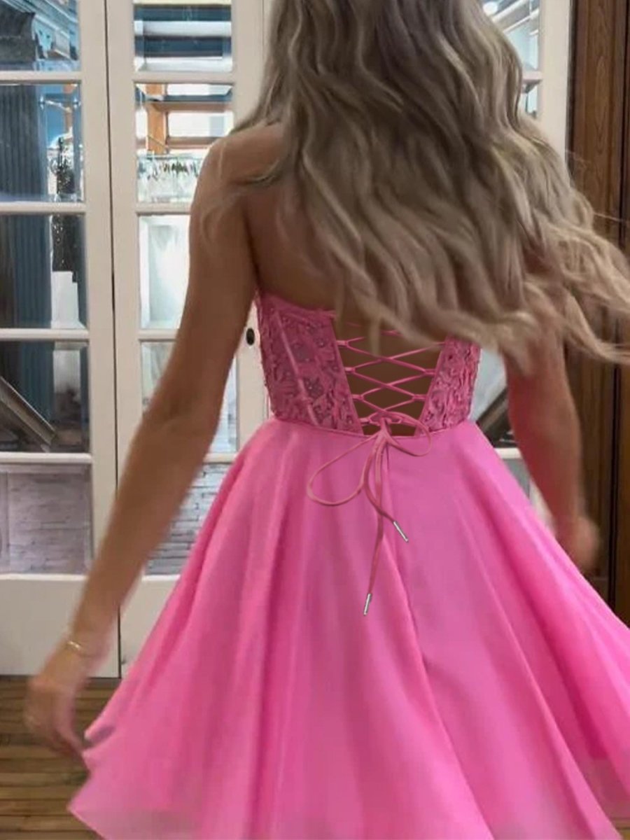 Strapless A Line Appliques Chiffon Short Homecoming Dress