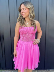 Strapless A Line Appliques Chiffon Short Homecoming Dress
