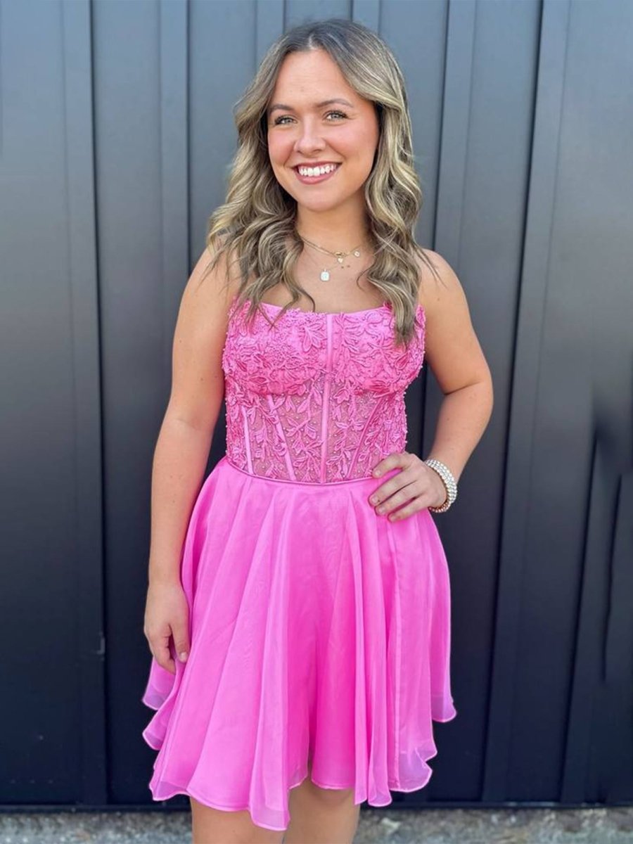 Strapless A Line Appliques Chiffon Short Homecoming Dress