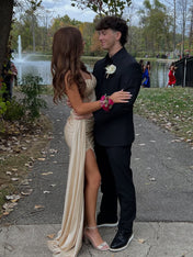 Strapless Beaded Corset Bodice Long Prom Dress with Slit