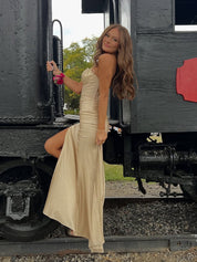 Strapless Beaded Corset Bodice Long Prom Dress with Slit