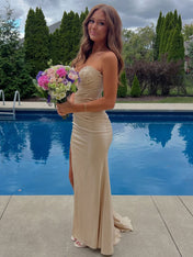 Strapless Beaded Corset Bodice Long Prom Dress with Slit