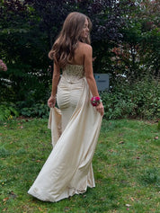 Strapless Beaded Corset Bodice Long Prom Dress with Slit