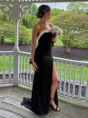 Strapless Black Mermaid Long Prom Dress with Slit