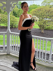 Strapless Black Mermaid Long Prom Dress with Slit