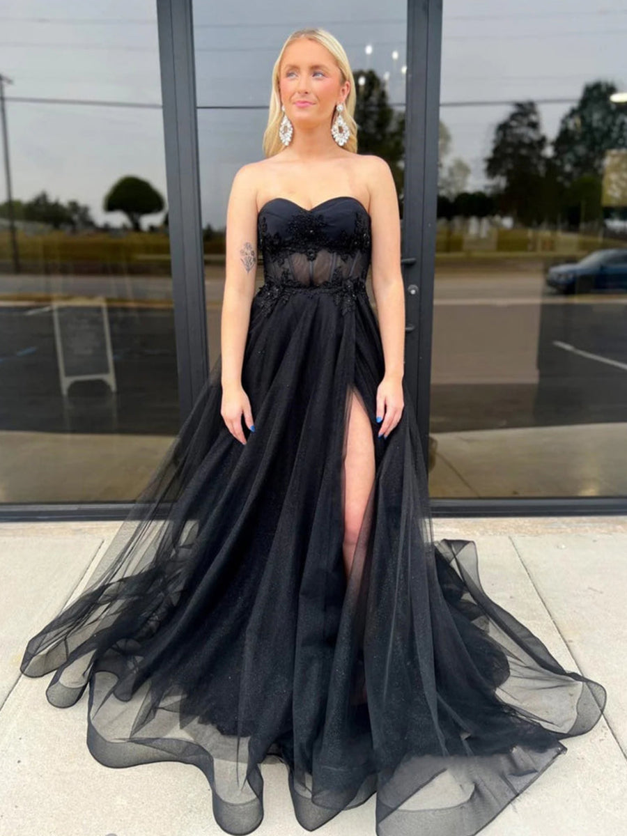 StraplessBlackTulleLongPromDresseswithSlit.jpg
