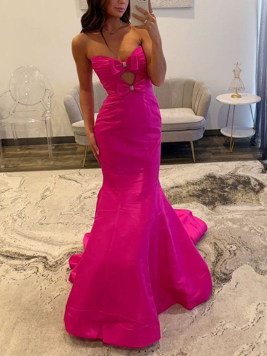Strapless Bow-Bodice Mermaid Prom Dress with Cutout