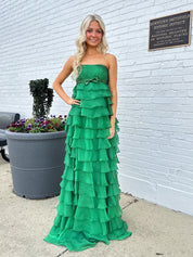 Strapless Chiffon Tiered Ruffles Long Prom Dress
