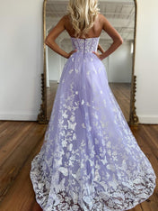 Strapless Corset Bodice Prom Dress with Butterfly Lace Appliqué