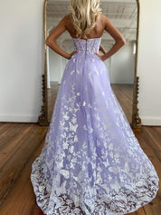 Strapless Corset Bodice Prom Dress with Butterfly Lace Appliqué