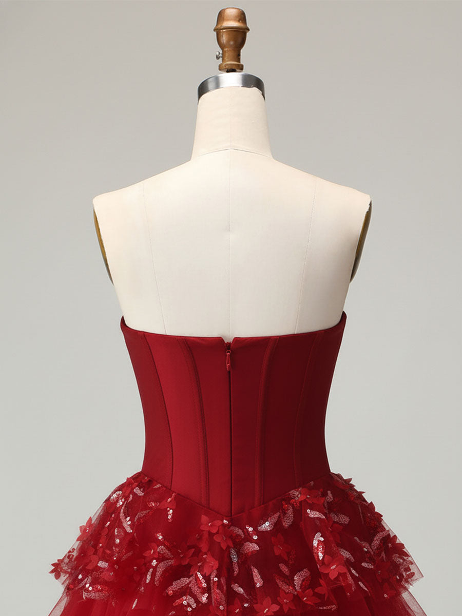 Corset Bodice Tiered Long Prom Dress with 3D Floral Appliqués