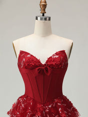 Corset Bodice Tiered Long Prom Dress with 3D Floral Appliqués