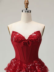 Corset Bodice Tiered Long Prom Dress with 3D Floral Appliqués