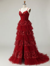 Corset Bodice Tiered Long Prom Dress with 3D Floral Appliqués