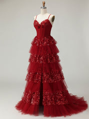 Corset Bodice Tiered Long Prom Dress with 3D Floral Appliqués