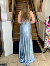 Strapless Corset Satin Long Prom Dress with High Slit