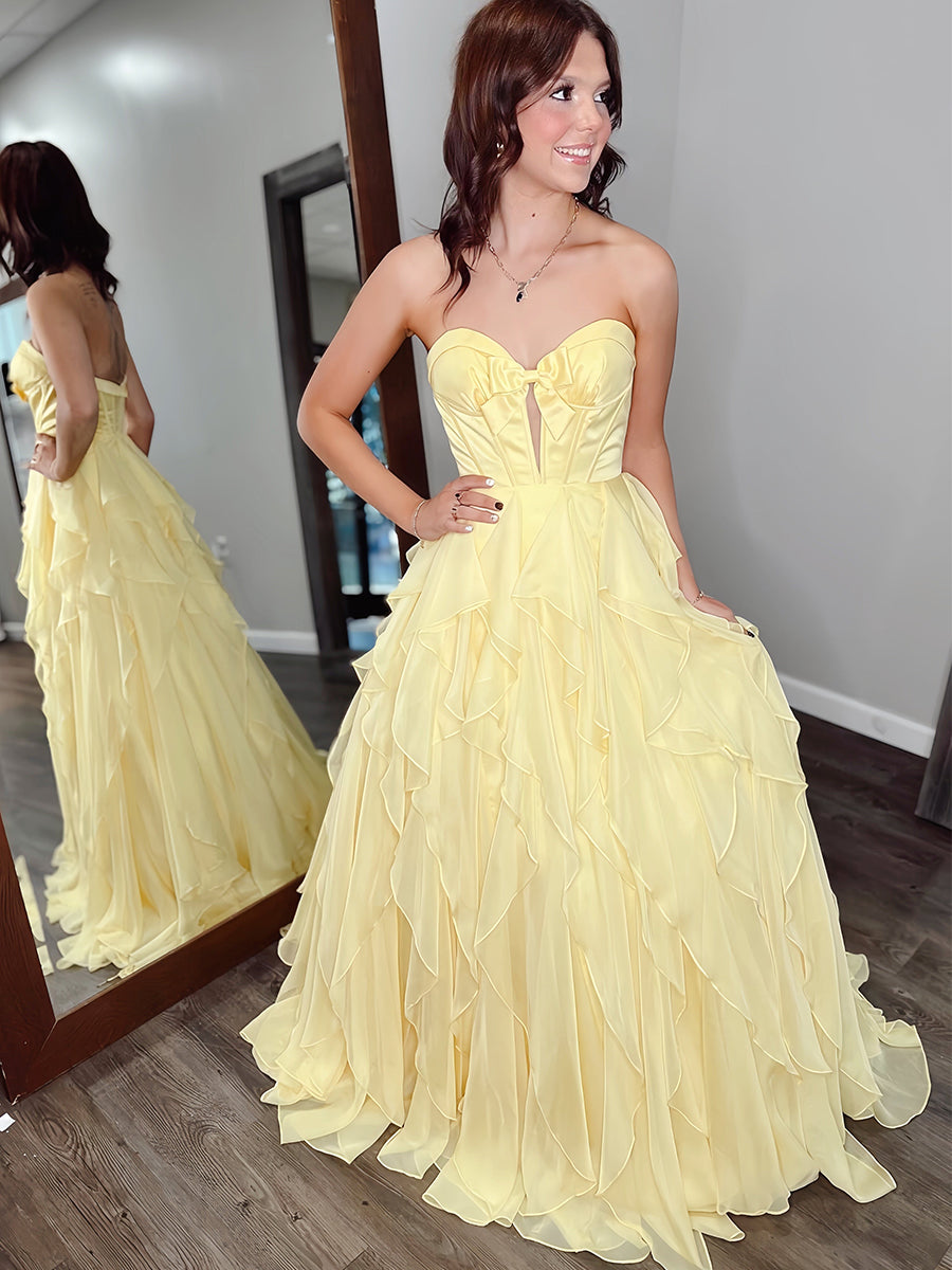 Strapless Keyhole Corset Prom Dress with Tiered Ruffles