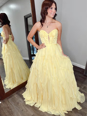 Strapless Keyhole Corset Prom Dress with Tiered Ruffles