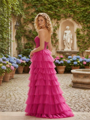 Strapless Keyhole Tiered Corset Glitter Prom Dress with Slit