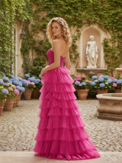 Strapless Keyhole Tiered Corset Glitter Prom Dress with Slit