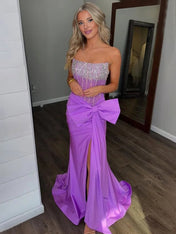 Strapless Mermaid Corset Side Bowknot Prom Dress with Slit