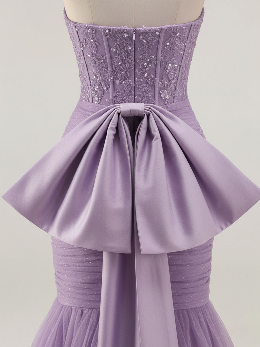 Strapless Mermaid Sequin Corset Ruched Long Prom Dress