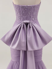 Strapless Mermaid Sequin Corset Ruched Long Prom Dress