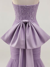 Strapless Mermaid Sequin Corset Ruched Long Prom Dress