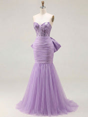 Strapless Mermaid Sequin Corset Ruched Long Prom Dress