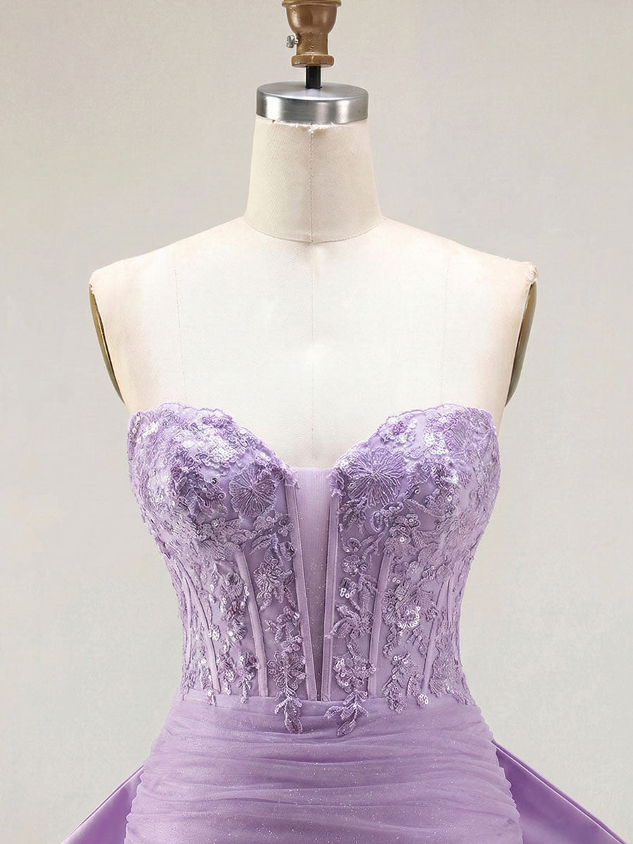 Strapless Mermaid Sequin Corset Ruched Long Prom Dress