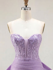 Strapless Mermaid Sequin Corset Ruched Long Prom Dress