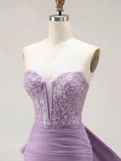 Strapless Mermaid Sequin Corset Ruched Long Prom Dress
