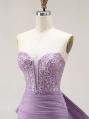 Strapless Mermaid Sequin Corset Ruched Long Prom Dress