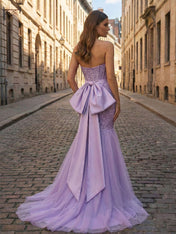 Strapless Mermaid Sequin Corset Ruched Long Prom Dress