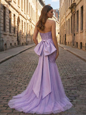 Red Strapless Mermaid Sequin Corset Ruched Long Prom Dress