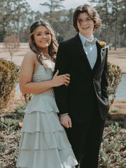 Strapless Pleated Corset Beaded Tiered Long Prom Dress